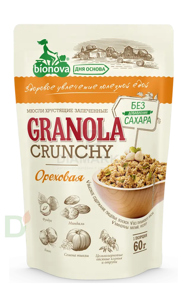 Мюсли Bionova Ореховые запеченные хрустящие, 60г