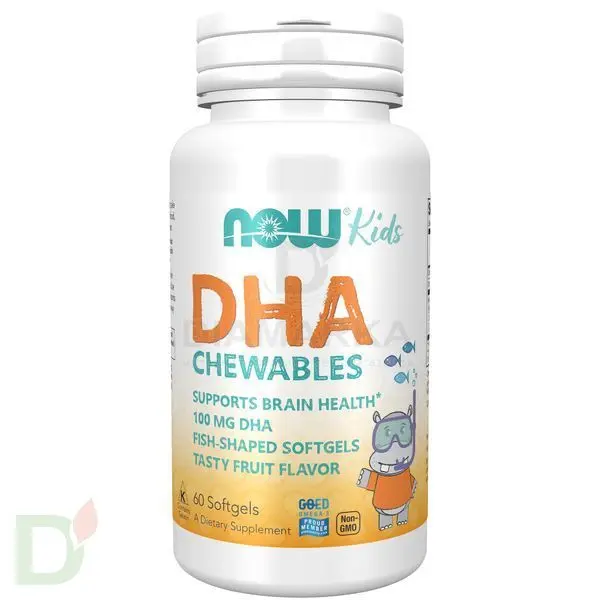 Витамины NOW Омега-3 детская для улучшения памяти и внимания, жевательные пастилки, 1000DHA, 60 шт в Воронеже