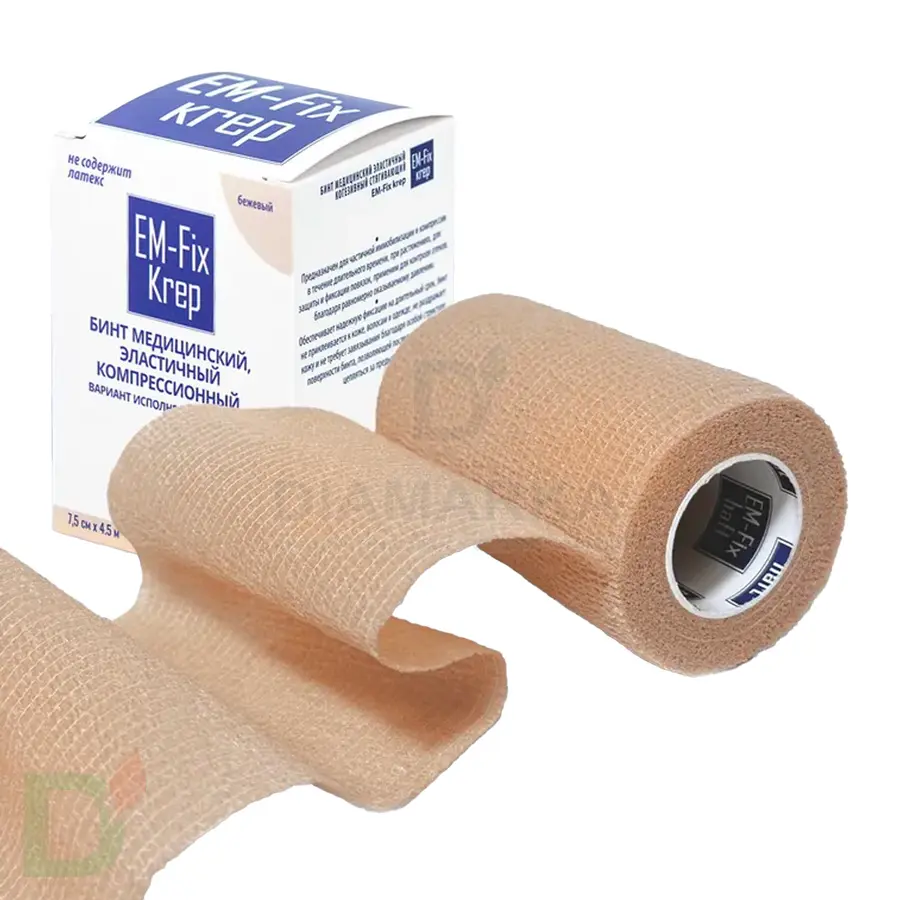 Бинт эластичный когезивный EM-Fix krep бежевый, 7,5 см х 4,5 м в Воронеже