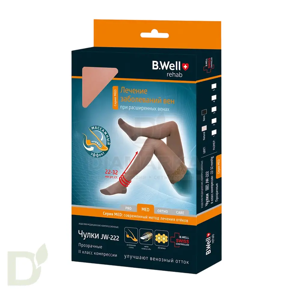 Чулки компрессионные B.Well JW-222 прозрачные с ажурным верхом, II класс компрессии
