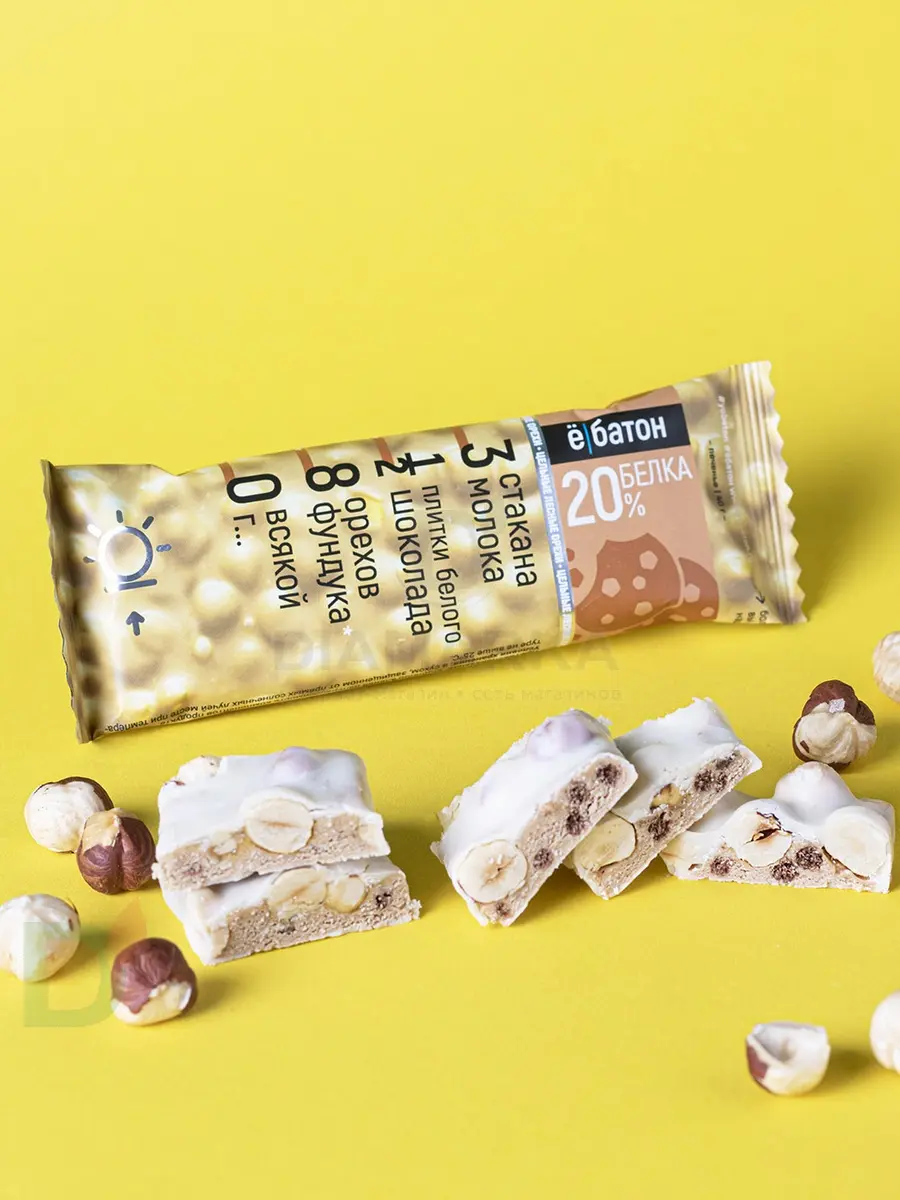 Батончик протеиновый Ё/батон "Лесной орех-Печенье" в белой глазури 40гр в Воронеже