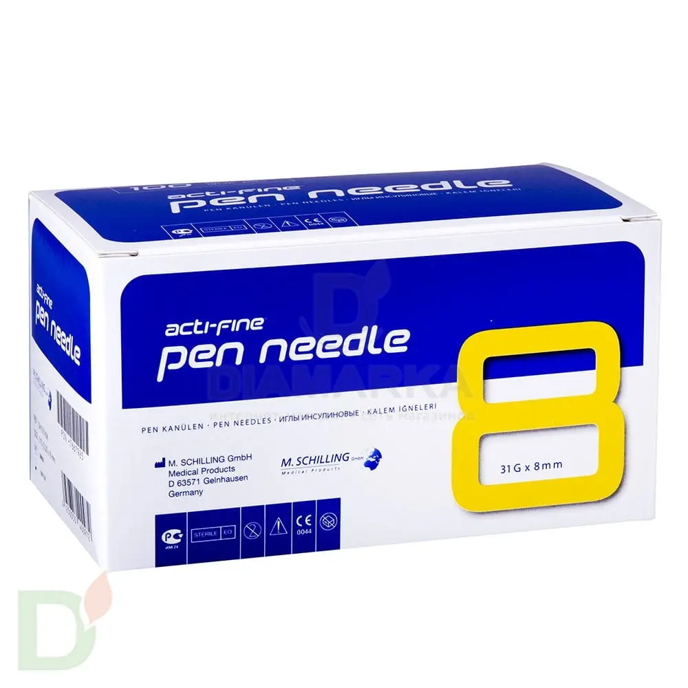 Иглы Акти-Файн (Acti-Fine) 31G, длина 8 мм, 100 штук, для шприц ручек